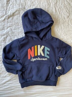 Nike Kids Navy Hoodie with Multicolor Chenille NIKE Logo